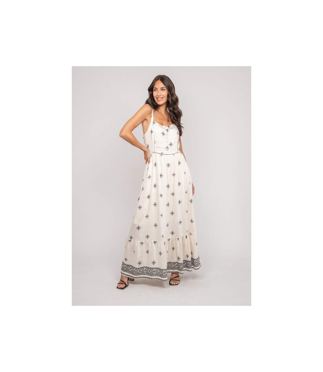Robe longue bretelles avec motif ILKANIE - Dona X Lisa-1