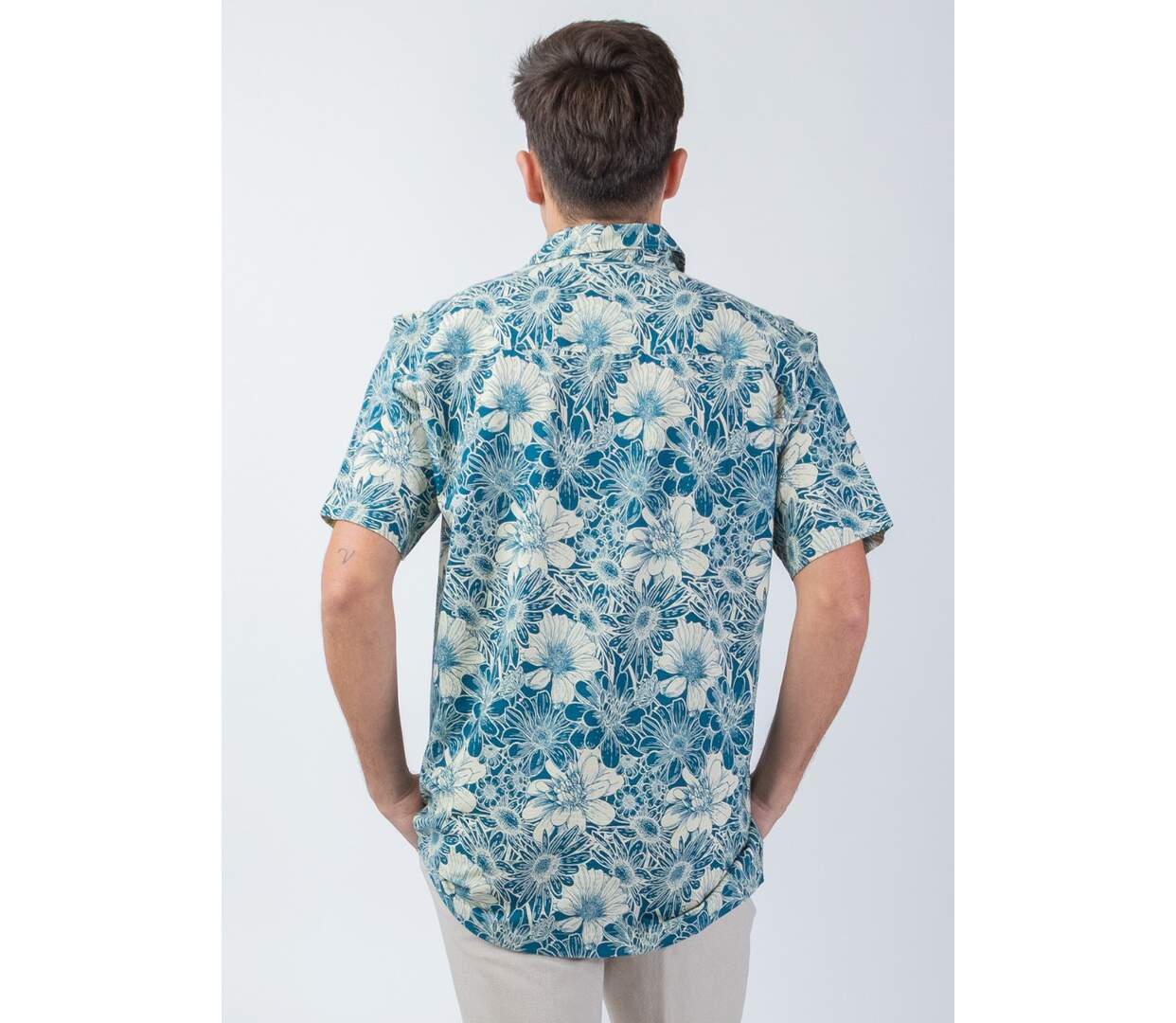Chemise homme été casual LORENZO motif fleuri bleu Coton Du Monde-2