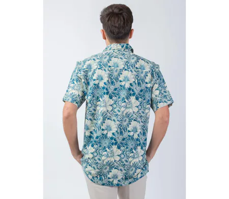 Chemise homme été casual LORENZO motif fleuri bleu Coton Du Monde