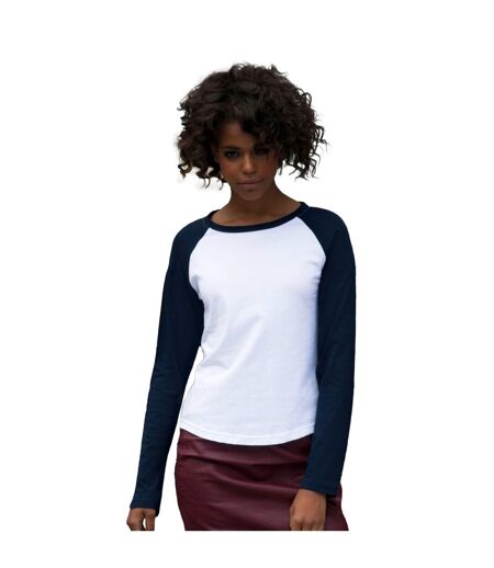 Skinnifit Womens/Ladies Long Sleeve Baseball T-Shirt (White / Oxford Navy) - UTRW4731