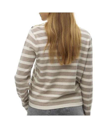Pull rayure beige/écru femme vero moda fantastic button - l