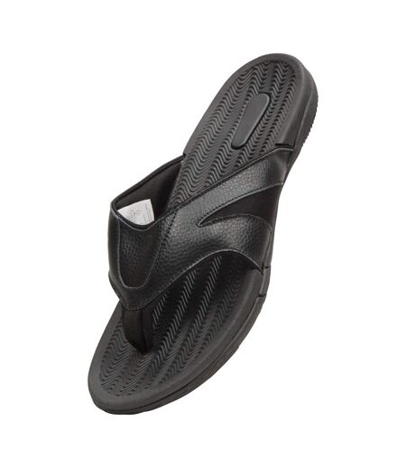 Mens leather flip flops black Mountain Warehouse