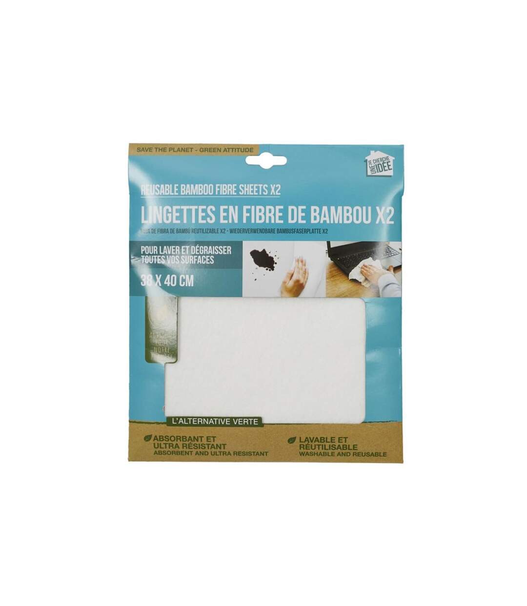 Lot de 2 Lingettes Fibre de Bambou 40cm Blanc-4