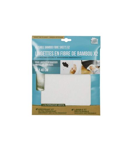 Lot de 2 Lingettes Fibre de Bambou 40cm Blanc