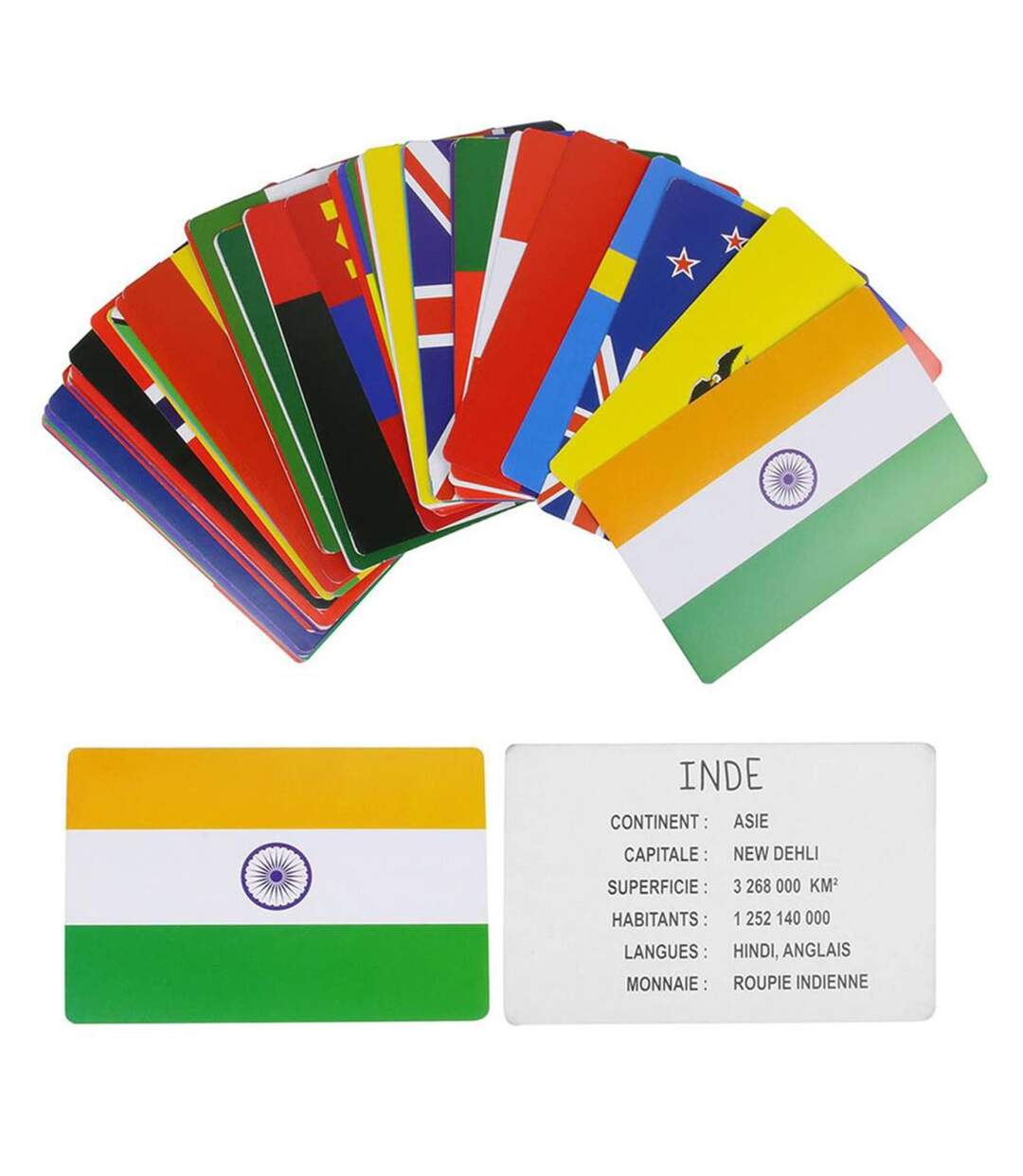 Jeu de 60 Cartes Educatives Pays & Drapeaux 12cm Multicolore-2