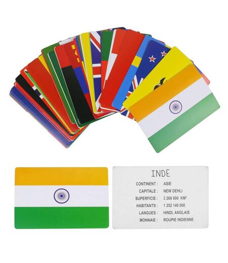 Jeu de 60 Cartes Educatives Pays & Drapeaux 12cm Multicolore