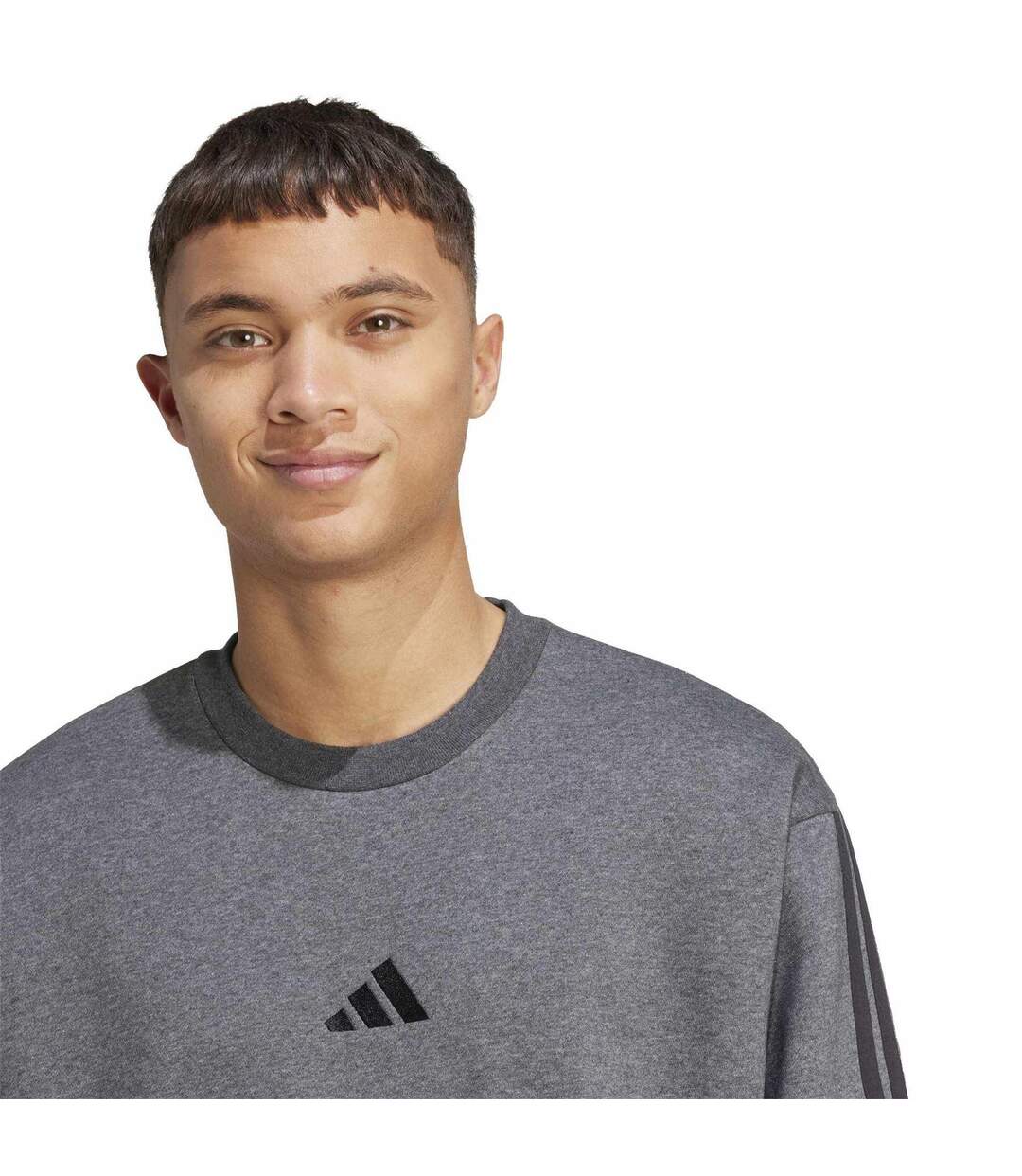 Mens 3 Stripes Sweatshirt Dark Grey Black Adidas-4