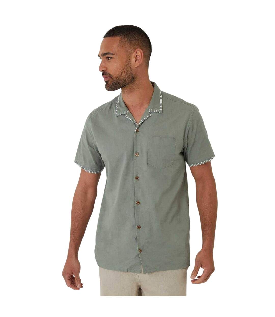 Chemise Manches Courtes Burnley Homme Vert De Gris Clair Threadbare-2