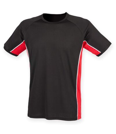 Finden & Hales Mens Short Sleeve Performance Panel Sports T-Shirt (Black/ Red/ White) - UTRW4160