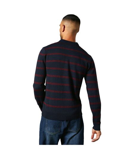 Mens stripe knitted long-sleeved polo shirt navy Maine