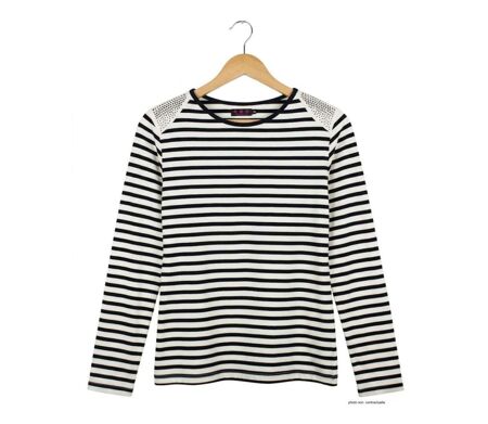 MAYFLOWER - TF190E - Tee-shirt femme manches longues rayé avec clous fantaisie