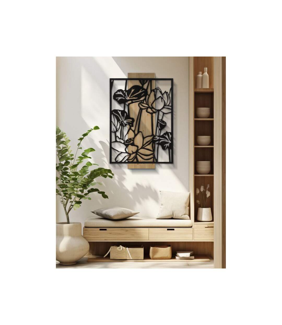 Décoration Murale Encadrée Lotus 90cm Noir & Naturel-5