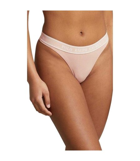 Womens/ladies Cotton Blend Mid Rise Thong Clay Ralph Lauren