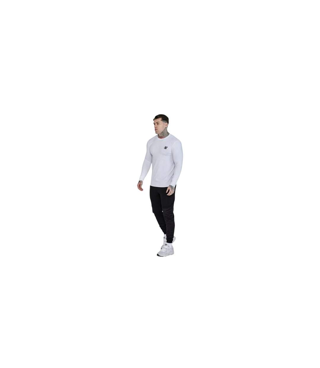 Mens Embroidered Logo Fitted Long-sleeved T-shirt White SikSilk-1