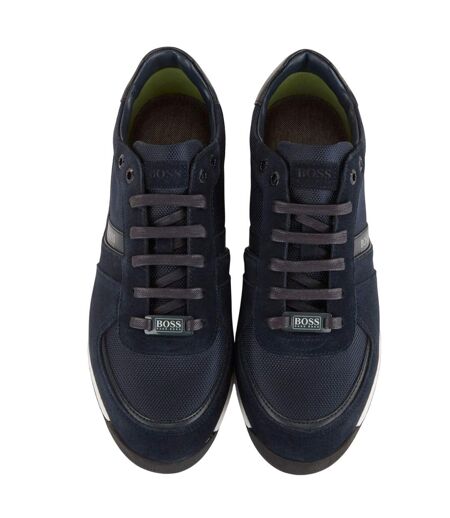 Mens Glaze Cow Suede Low Cut Trainers Dark Blue Boss