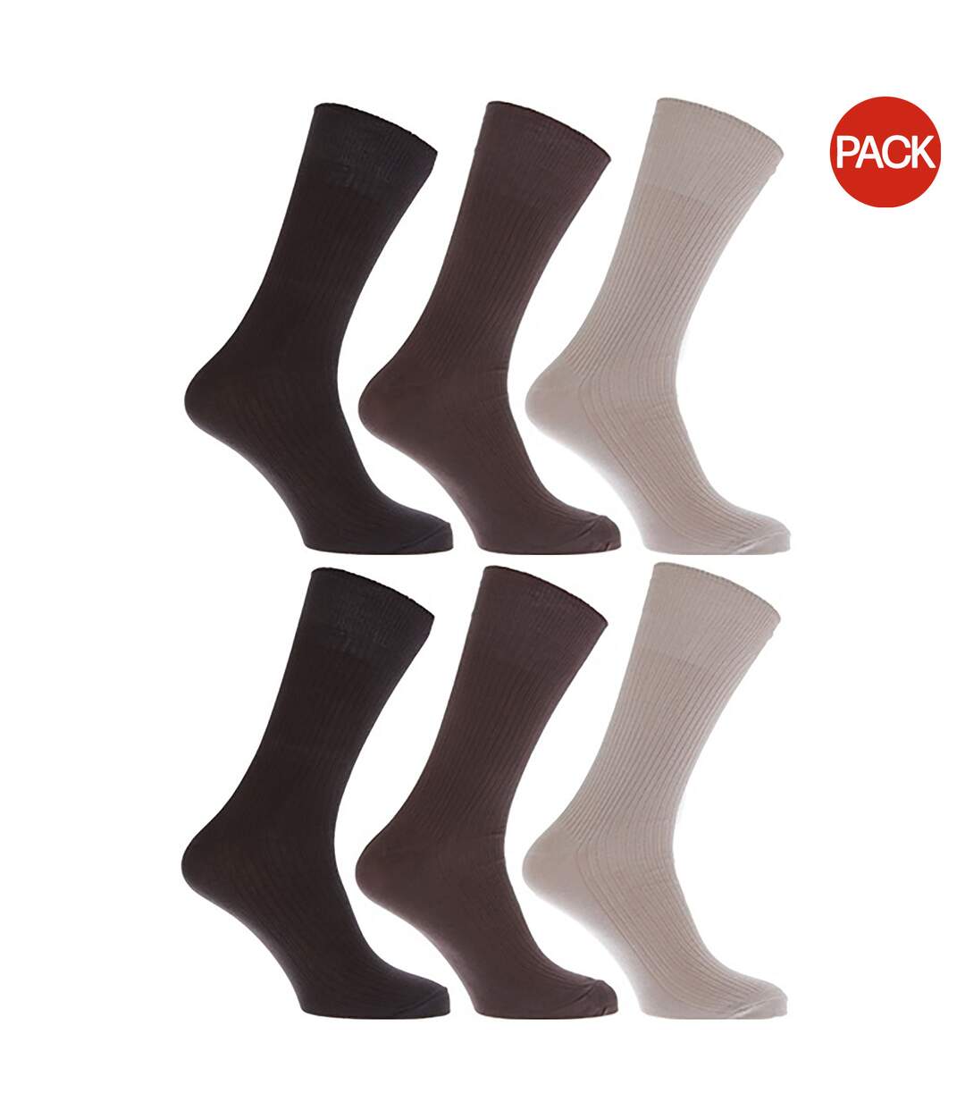 Pack of 6 Mens bamboo super soft work/casual non elastic top socks  brown/beige Universal Textiles-1