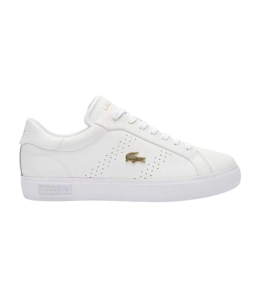 Womens/ladies Powercourt 2.0 Leather Trainers White Gold Lacoste-1