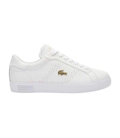 Womens/ladies Powercourt 2.0 Leather Trainers White Gold Lacoste