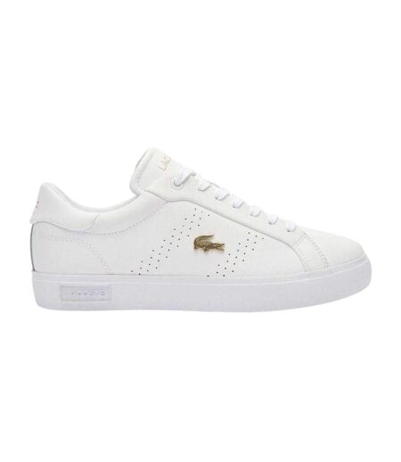 Womens/ladies Powercourt 2.0 Leather Trainers White Gold Lacoste