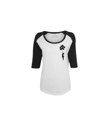 Womens/ladies Graffiti Balloons Banksy Raglan T-shirt White Black MerchCode