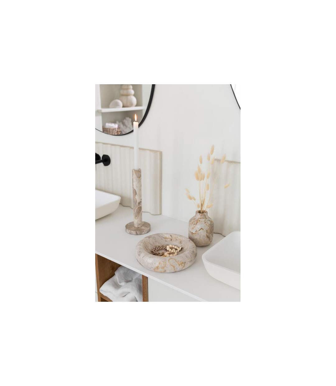 Vase Bouteille Déco Marbre 15cm Beige-2