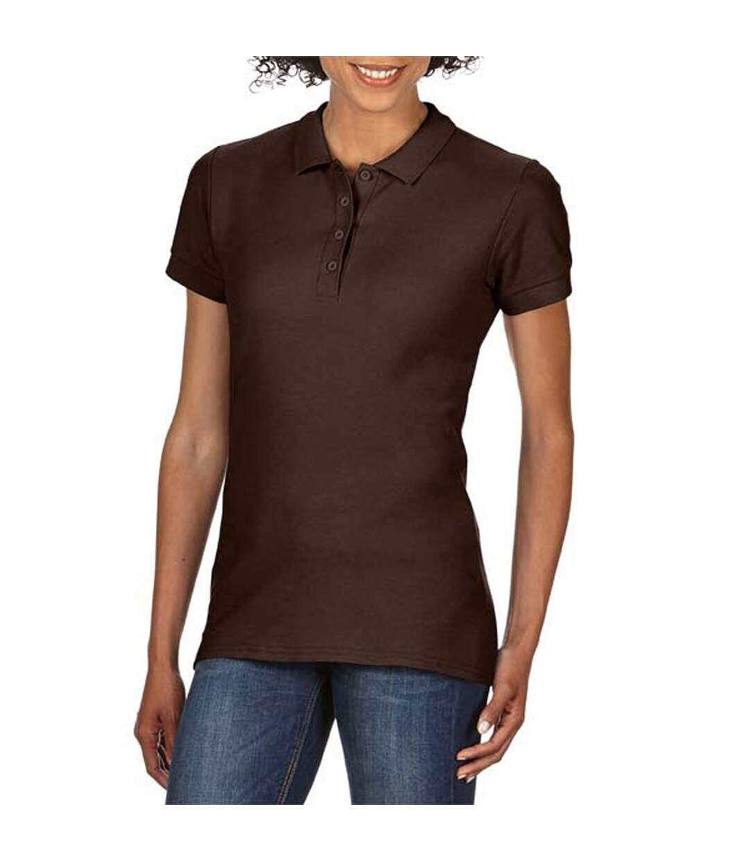 Softstyle polo uni femme marron Gildan-3