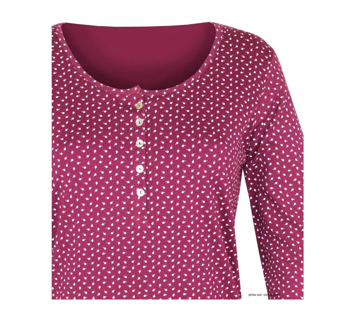 MAYFLOWER NOBEL2 : Tee-shirt manches longues fuchsia imprimé avec col boutonné-3