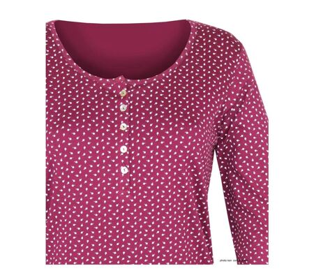 MAYFLOWER NOBEL2 : Tee-shirt manches longues fuchsia imprimé avec col boutonné