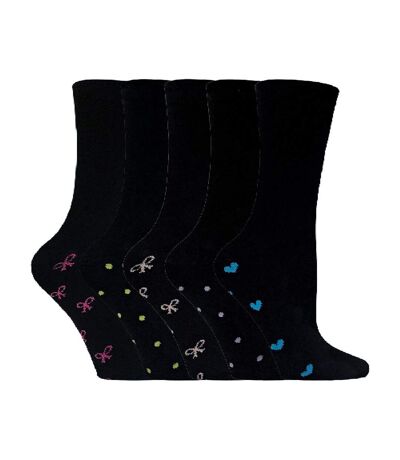 5 Pack Ladies Patterned Sole Cotton Rich Socks with Heart & Bow