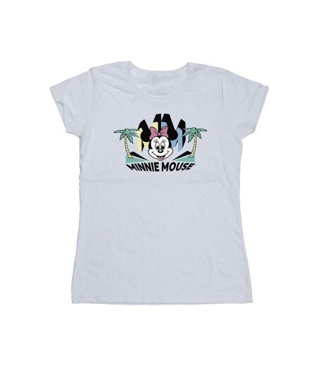 Disney T-shirt en coton palmier Minnie MM Femme/Ladies (Blanc) - UTBI33333