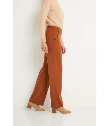 Pantalon large taille semi élastiquée uni