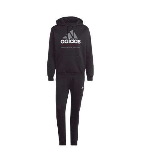 Mens Fleece Hooded Tracksuit Black Adidas