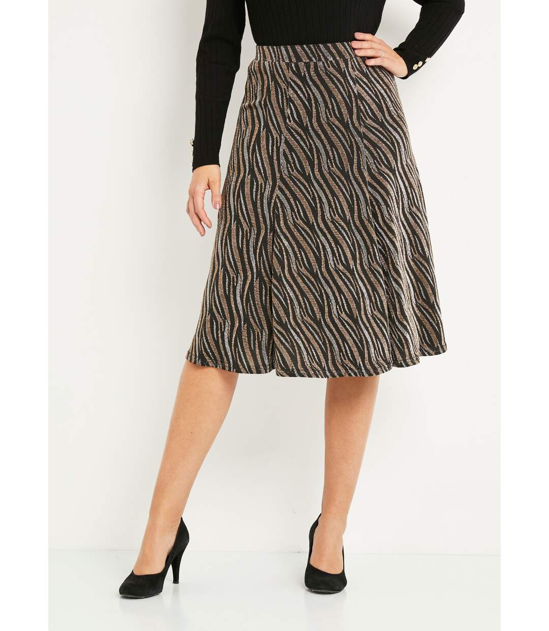 Jupe évasée mi longue maille brilante jacquard-1