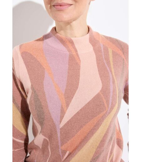 Pull fin chaud col montant avec laine et angora imprimé