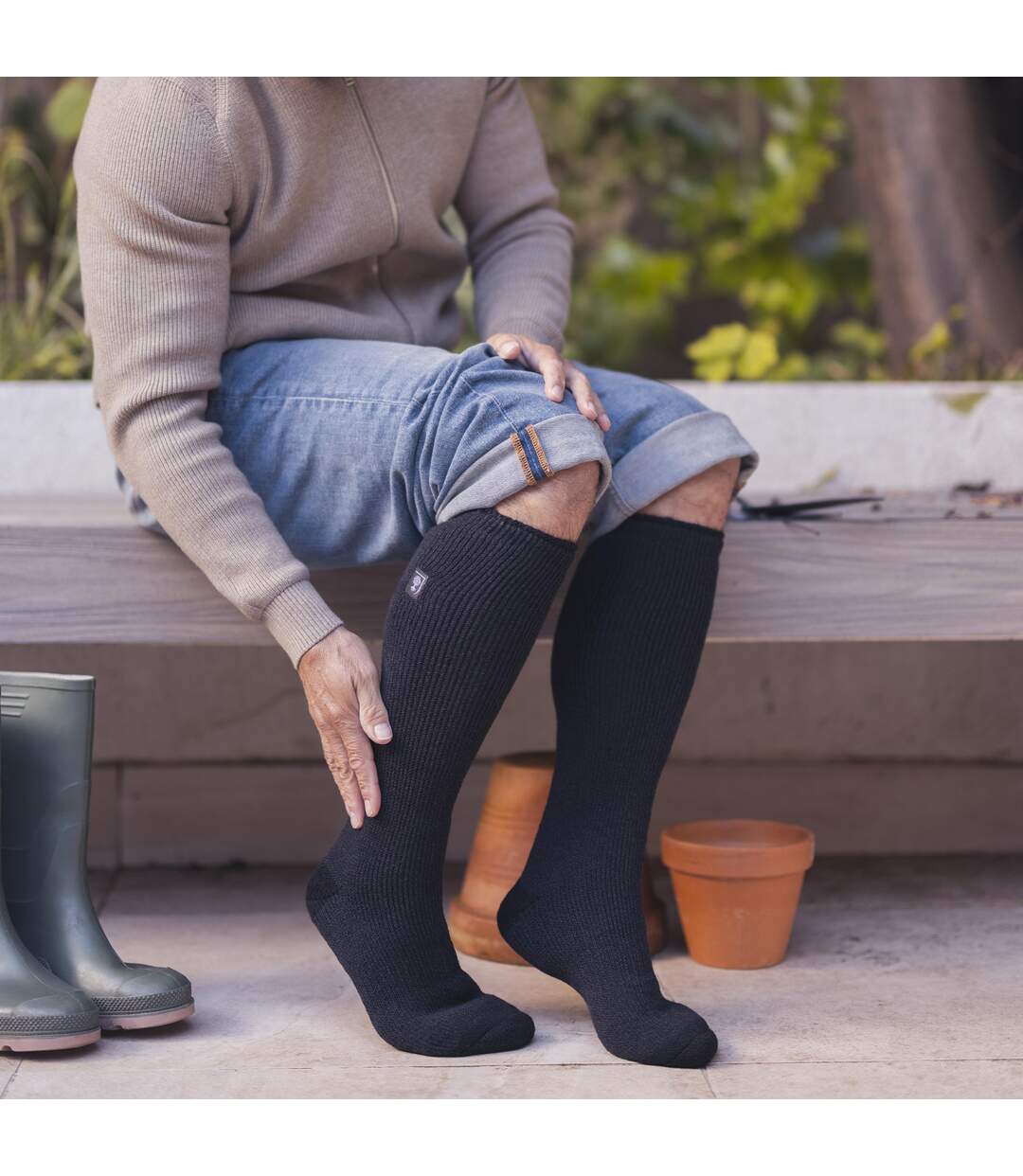 Mens Long Knee High Thermal Wellington Boot Socks-3
