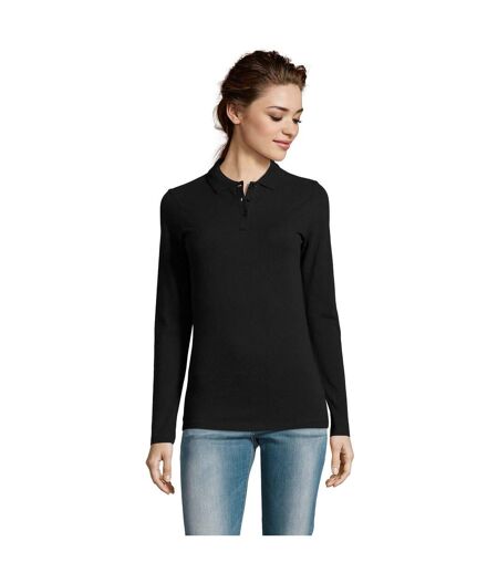 SOLS Womens/Ladies Perfect Long Sleeve Pique Polo Shirt (Black) - UTPC2908