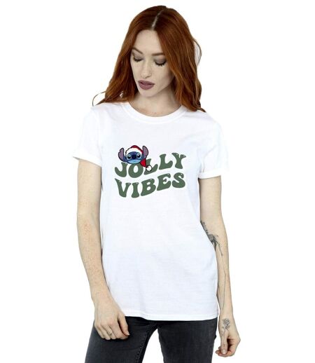 Disney Womens/Ladies Lilo & Stitch Jolly Chilling Vibes Cotton Boyfriend T-Shirt (Blanc) - UTBI30676