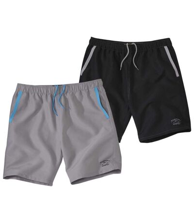Pack of 2 Men's Microfibre Surf Shorts - Black Grey