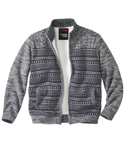 Men's Grey Patterned Knitted Jacket - Full Zip