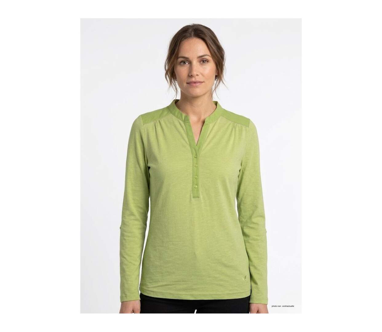 Tee-shirt MAYFLOWER DIMAGO3 manches longues : le style bi-matière vert anis-1