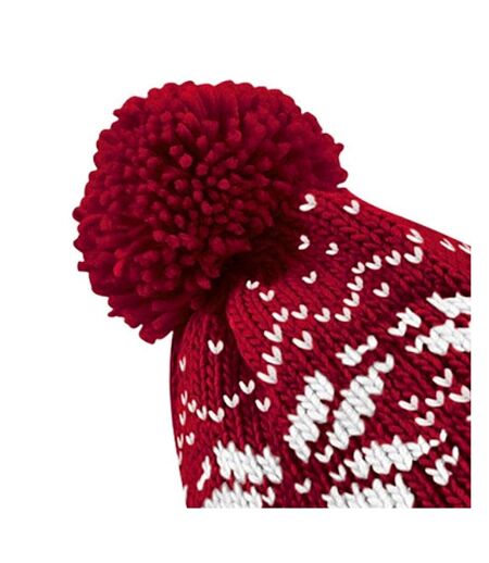 Beechfield Unisex Fair Isle Snowstar Winter Beanie Hat (Classic Red / White)