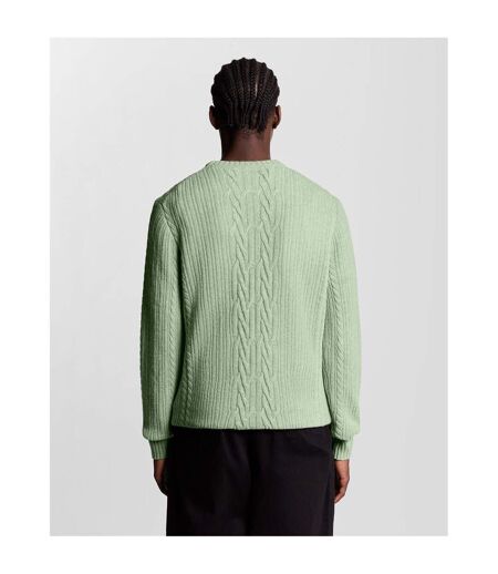 Pull À Maille Torsadée Motif/style Logo Brodé Homme Turquoise Pâle Chiné Lyle & Scott
