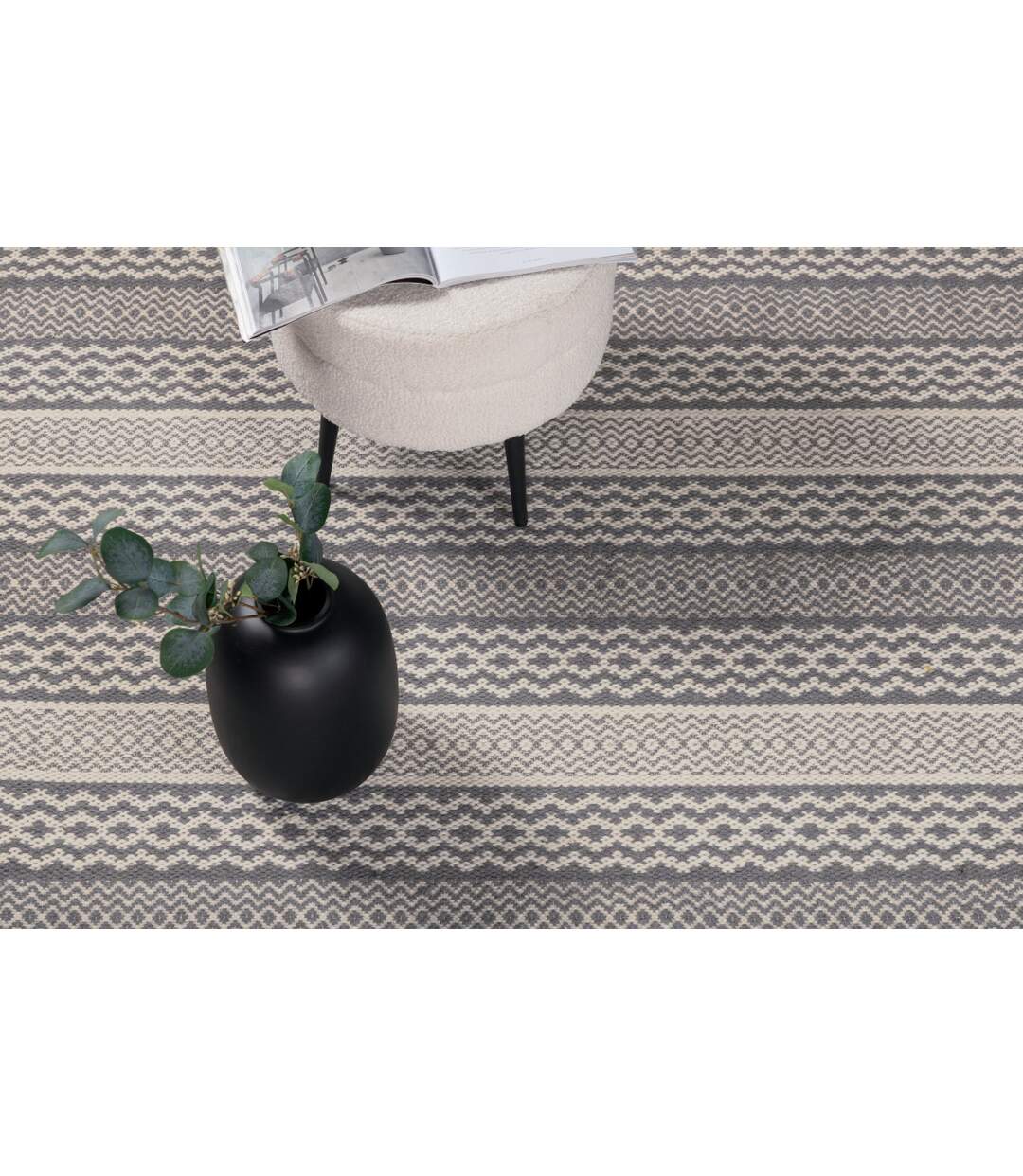 Tapis Rond Imprimé Sishu 200cm Gris-5