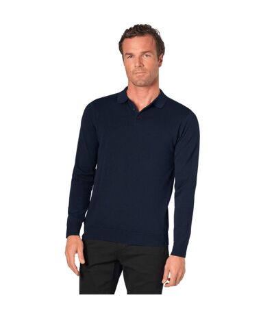 Brook Taverner Mens Casper Knitted Long-Sleeved Polo Shirt (Navy)