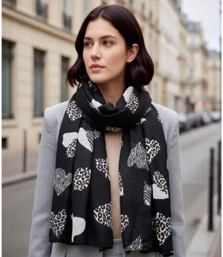 Foulard léger coeur léopard pour femme - Couleur noir