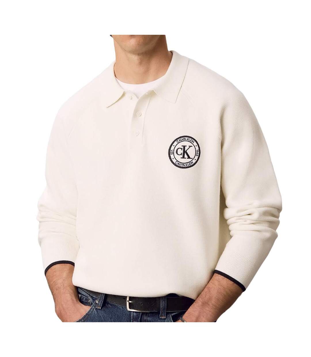Pull beige homme calvin klein jeans varsity-1