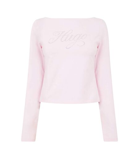 T-shirt Manches Longues Motif/style Strass Femme Rose Pastel Hugo