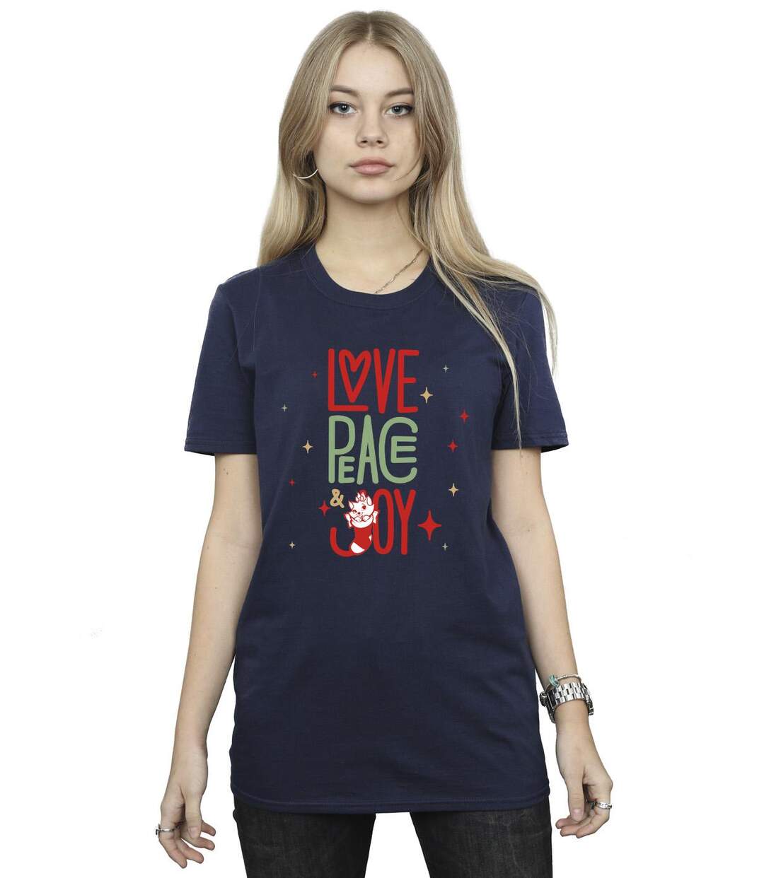 Disney - T-shirt THE ARISTOCATS MARIE LOVE PEACE JOY - Femme (Bleu marine) - UTBI10426-1