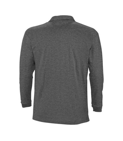 SOLS Mens Winter II Long Sleeve Pique Cotton Polo Shirt (Charcoal Marl)