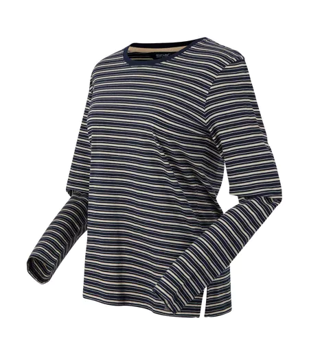 T-shirt Manches Longues Motif/style À Rayures Federica Femme Bleu Marine Vanille Clair Regatta